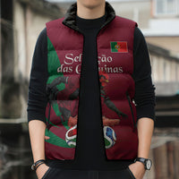 Personalized Portugal Football Selecao Das Quinas Sleeveless Puffer Jacket Iconic Soccer Player Illustration With Portugal Flag