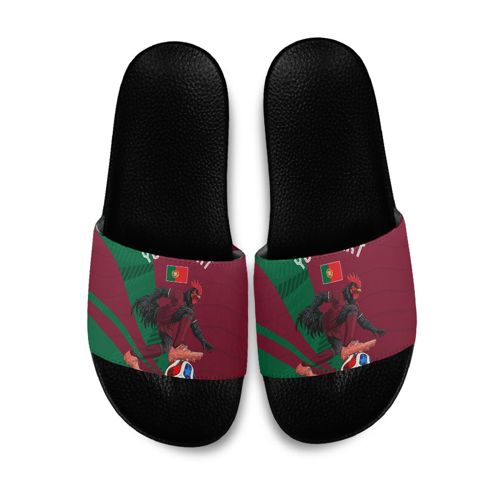 Personalized Portugal Football Selecao Das Quinas Slide Sandals Iconic Soccer Player Illustration With Portugal Flag