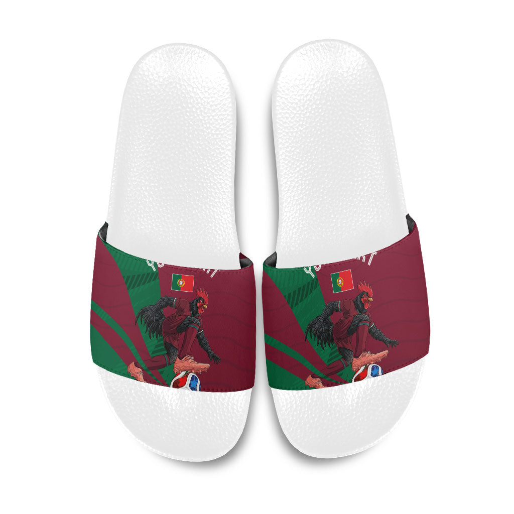 Personalized Portugal Football Selecao Das Quinas Slide Sandals Iconic Soccer Player Illustration With Portugal Flag