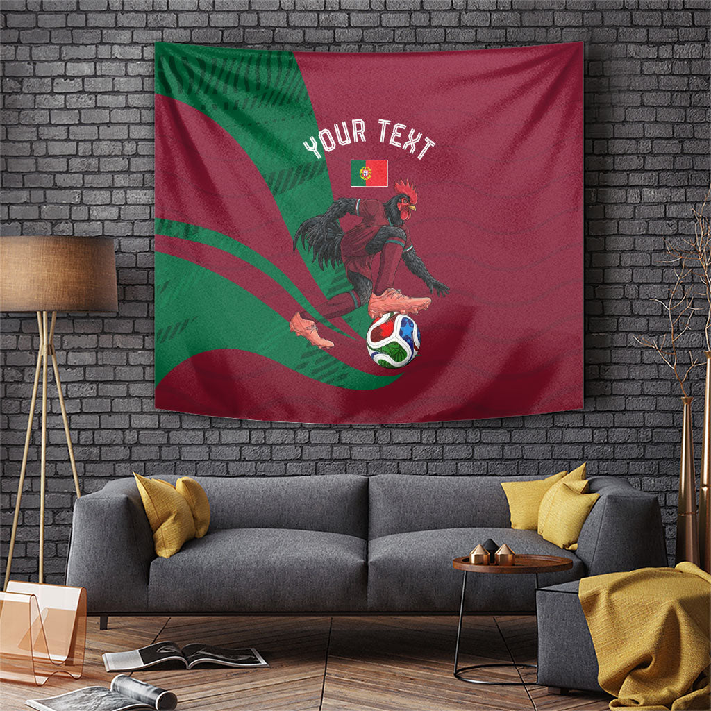 Personalized Portugal Football Selecao Das Quinas Tapestry Iconic Soccer Player Illustration With Portugal Flag