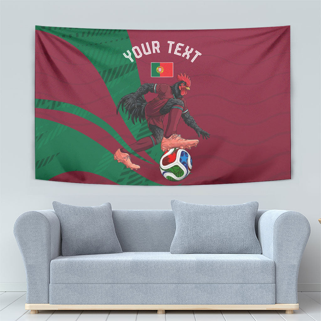 Personalized Portugal Football Selecao Das Quinas Tapestry Iconic Soccer Player Illustration With Portugal Flag