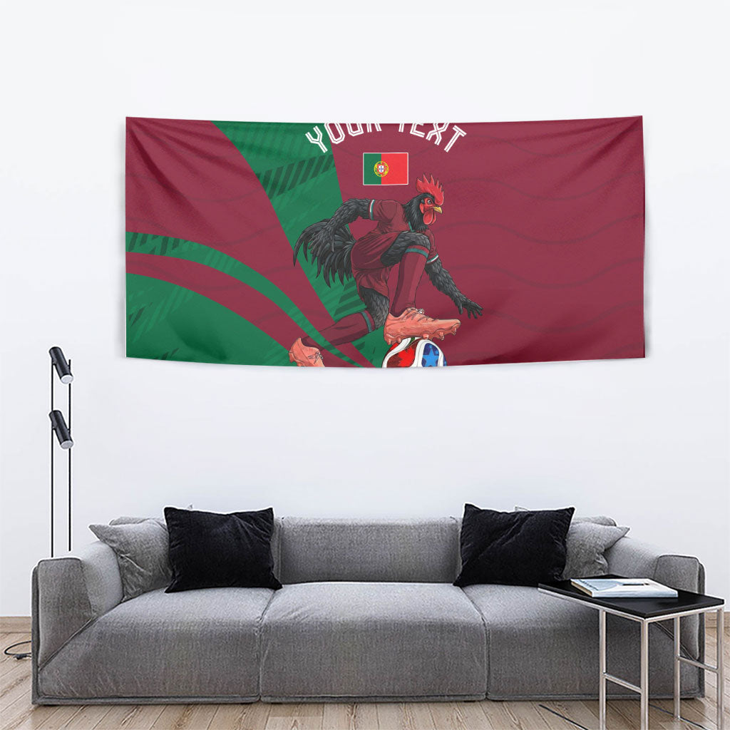 Personalized Portugal Football Selecao Das Quinas Tapestry Iconic Soccer Player Illustration With Portugal Flag