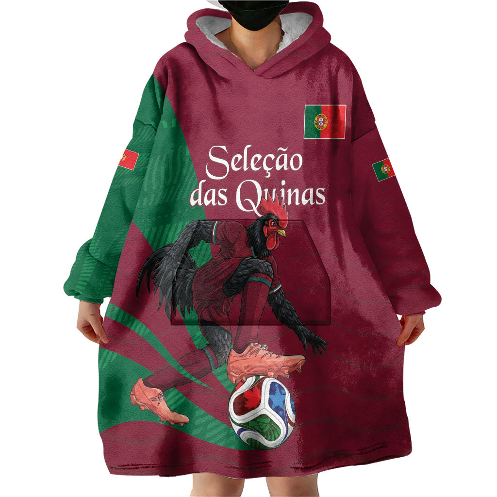 Personalized Portugal Football Selecao Das Quinas Wearable Blanket Hoodie Iconic Soccer Player Illustration With Portugal Flag