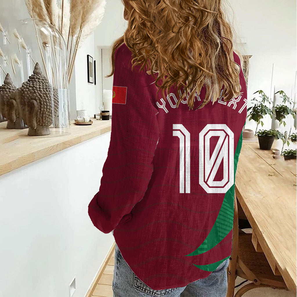 Personalized Portugal Football Selecao Das Quinas Women Casual Shirt Iconic Soccer Player Illustration With Portugal Flag