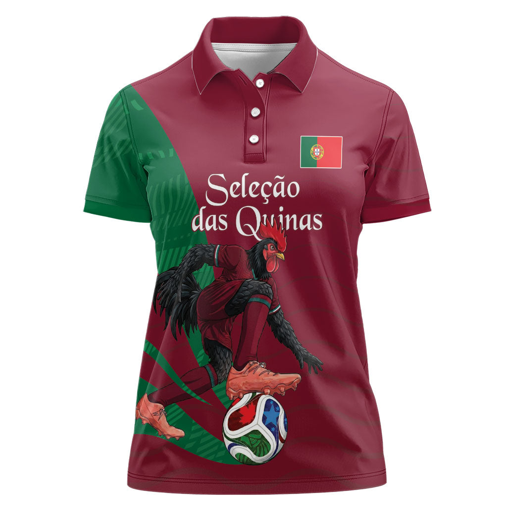 Personalized Portugal Football Selecao Das Quinas Women Polo Shirt Iconic Soccer Player Illustration With Portugal Flag