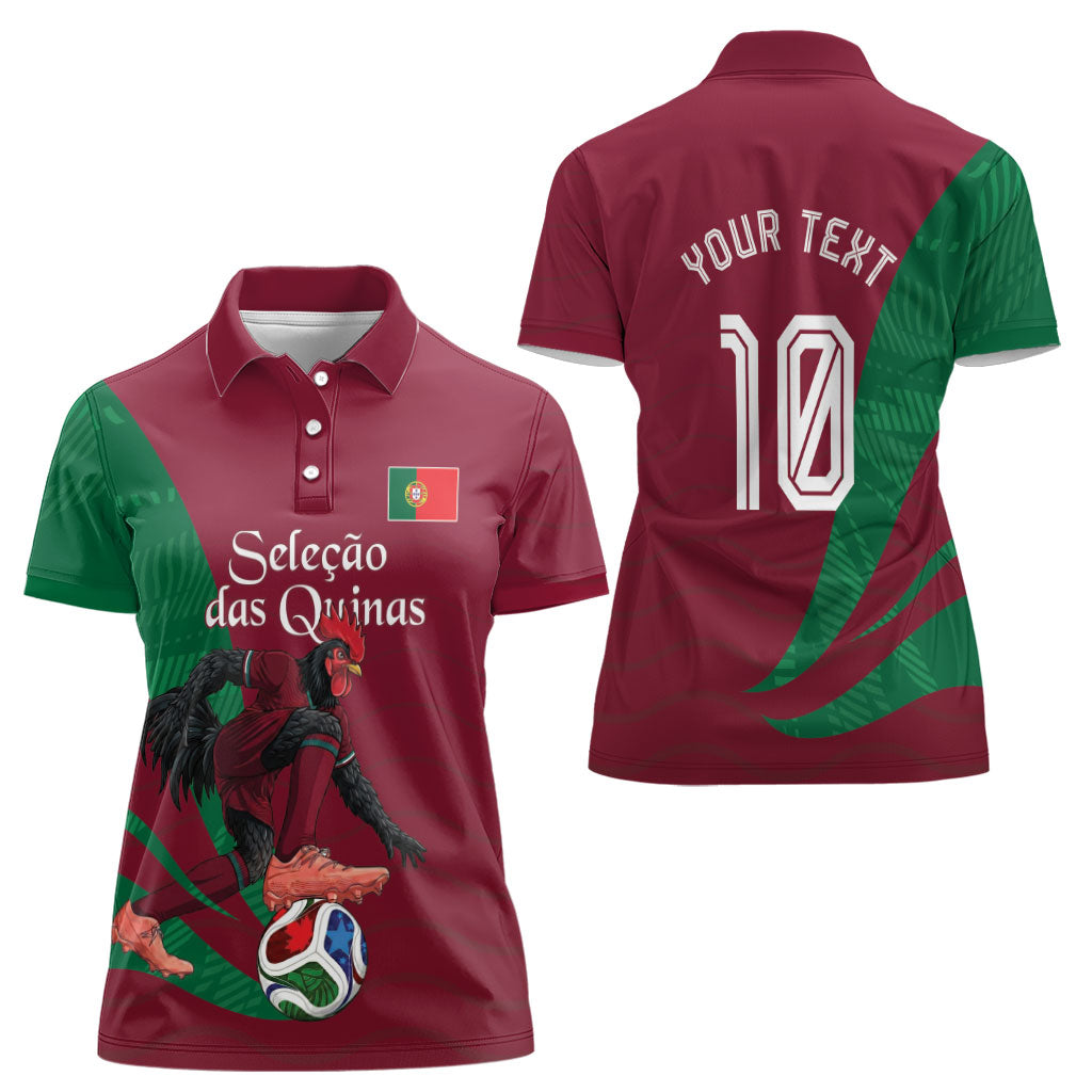Personalized Portugal Football Selecao Das Quinas Women Polo Shirt Iconic Soccer Player Illustration With Portugal Flag