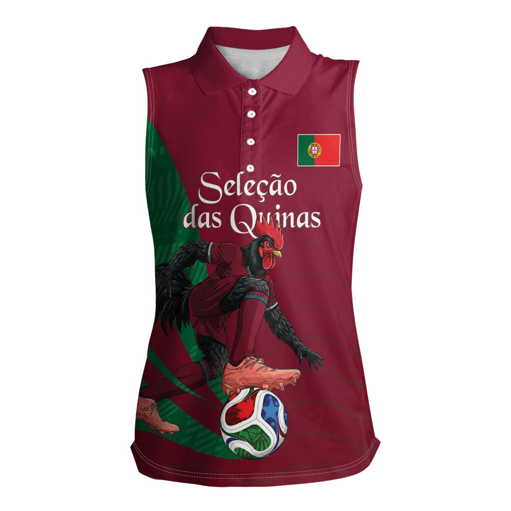 Personalized Portugal Football Selecao Das Quinas Women Sleeveless Polo Shirt Iconic Soccer Player Illustration With Portugal Flag