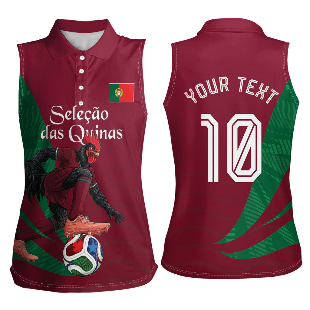 Personalized Portugal Football Selecao Das Quinas Women Sleeveless Polo Shirt Iconic Soccer Player Illustration With Portugal Flag