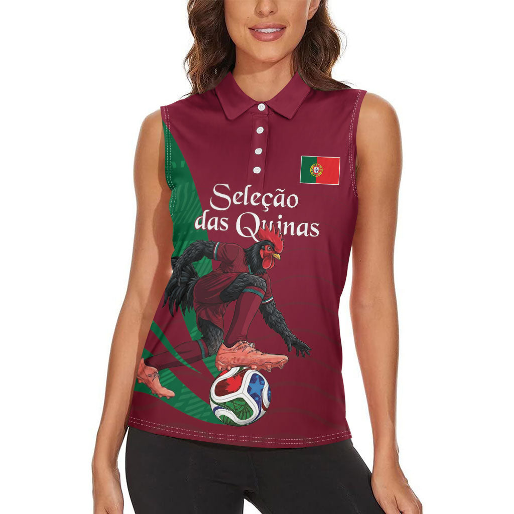 Personalized Portugal Football Selecao Das Quinas Women Sleeveless Polo Shirt Iconic Soccer Player Illustration With Portugal Flag