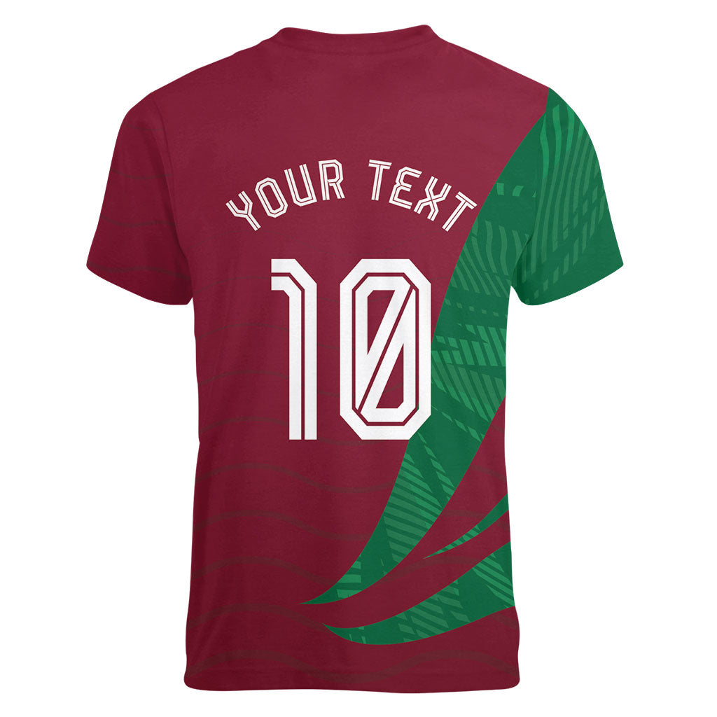 Personalized Portugal Football Selecao Das Quinas Women V-Neck T-Shirt Iconic Soccer Player Illustration With Portugal Flag