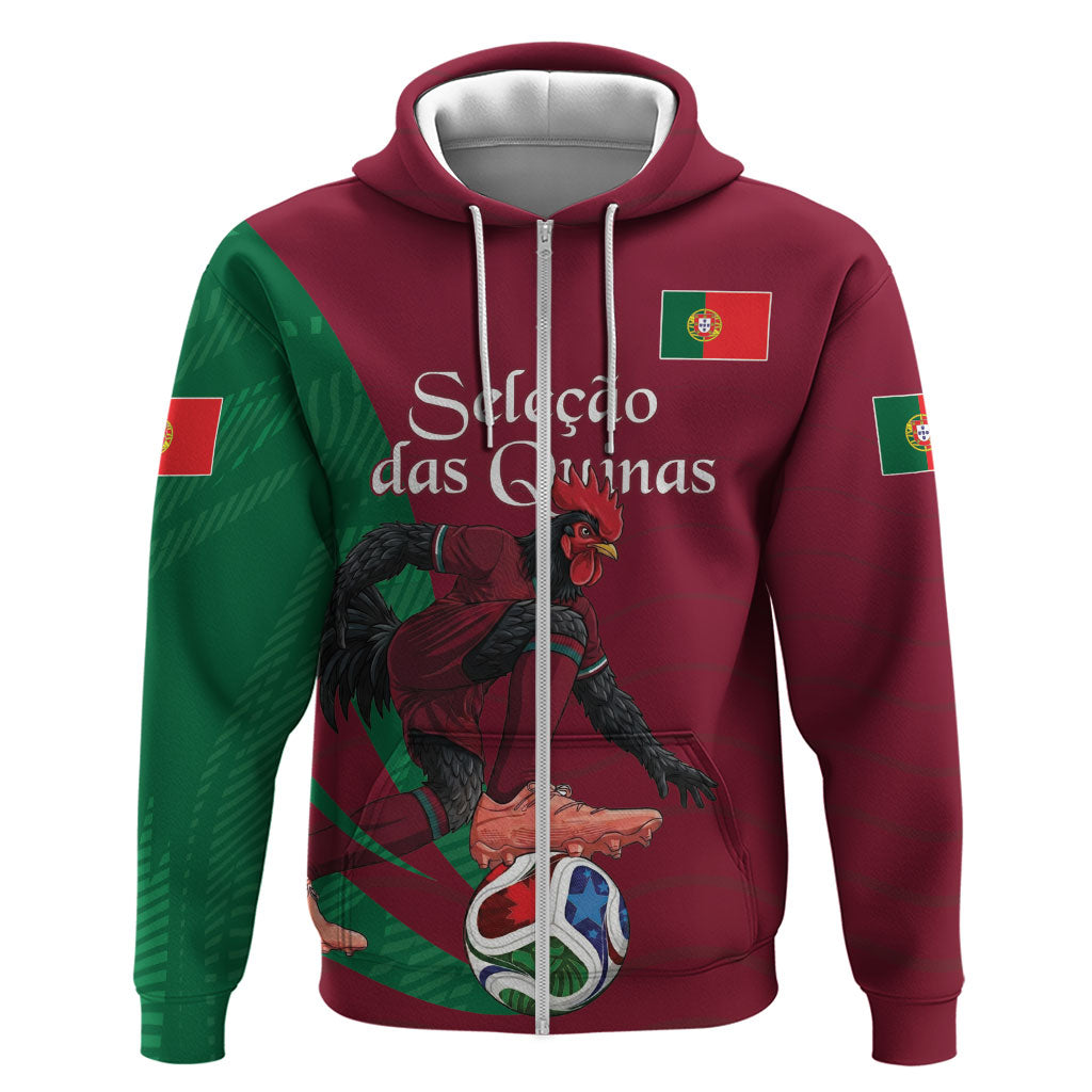 Personalized Portugal Football Selecao Das Quinas Zip Hoodie Iconic Soccer Player Illustration With Portugal Flag