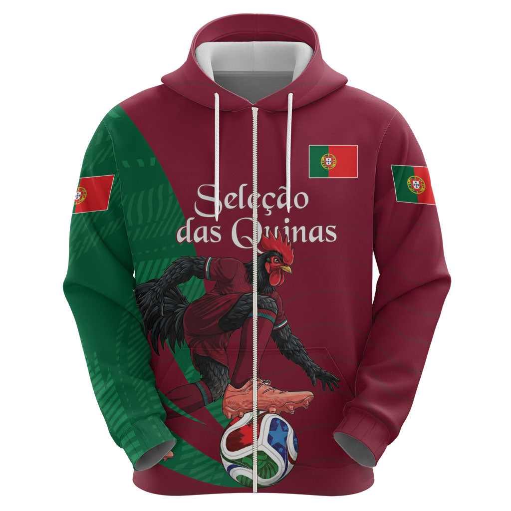 Personalized Portugal Football Selecao Das Quinas Zip Hoodie Iconic Soccer Player Illustration With Portugal Flag