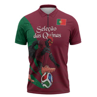 Personalized Portugal Football Selecao Das Quinas Zipper Polo Shirt Iconic Soccer Player Illustration With Portugal Flag