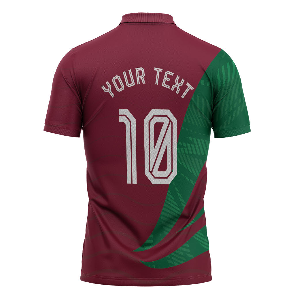 Personalized Portugal Football Selecao Das Quinas Zipper Polo Shirt Iconic Soccer Player Illustration With Portugal Flag