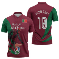 Personalized Portugal Football Selecao Das Quinas Zipper Polo Shirt Iconic Soccer Player Illustration With Portugal Flag