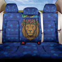 Tanzania Simba Lion Back Car Seat Cover with Floral Crown and Blue Mosaic Design