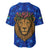 Tanzania Simba Lion Baseball Jersey with Floral Crown and Blue Mosaic Design