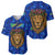 Tanzania Simba Lion Baseball Jersey with Floral Crown and Blue Mosaic Design