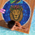 Tanzania Simba Lion Beach Blanket with Floral Crown and Blue Mosaic Design