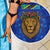 Tanzania Simba Lion Beach Blanket with Floral Crown and Blue Mosaic Design