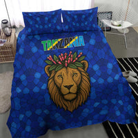 Tanzania Simba Lion Bedding Set with Floral Crown and Blue Mosaic Design