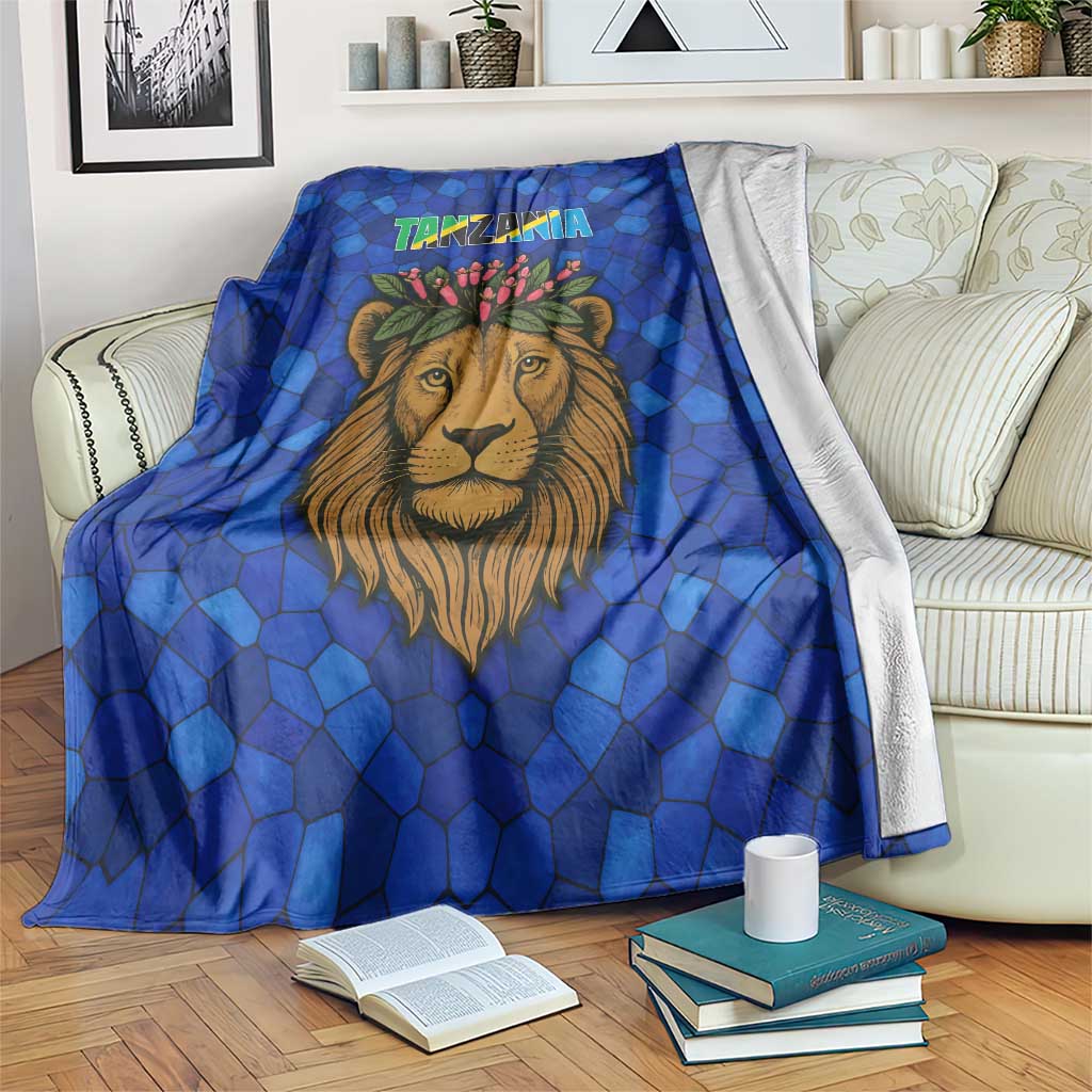 Tanzania Simba Lion Blanket with Floral Crown and Blue Mosaic Design