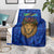 Tanzania Simba Lion Blanket with Floral Crown and Blue Mosaic Design