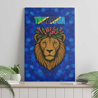 Tanzania Simba Lion Canvas Wall Art with Floral Crown and Blue Mosaic Design