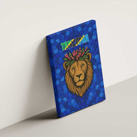 Tanzania Simba Lion Canvas Wall Art with Floral Crown and Blue Mosaic Design