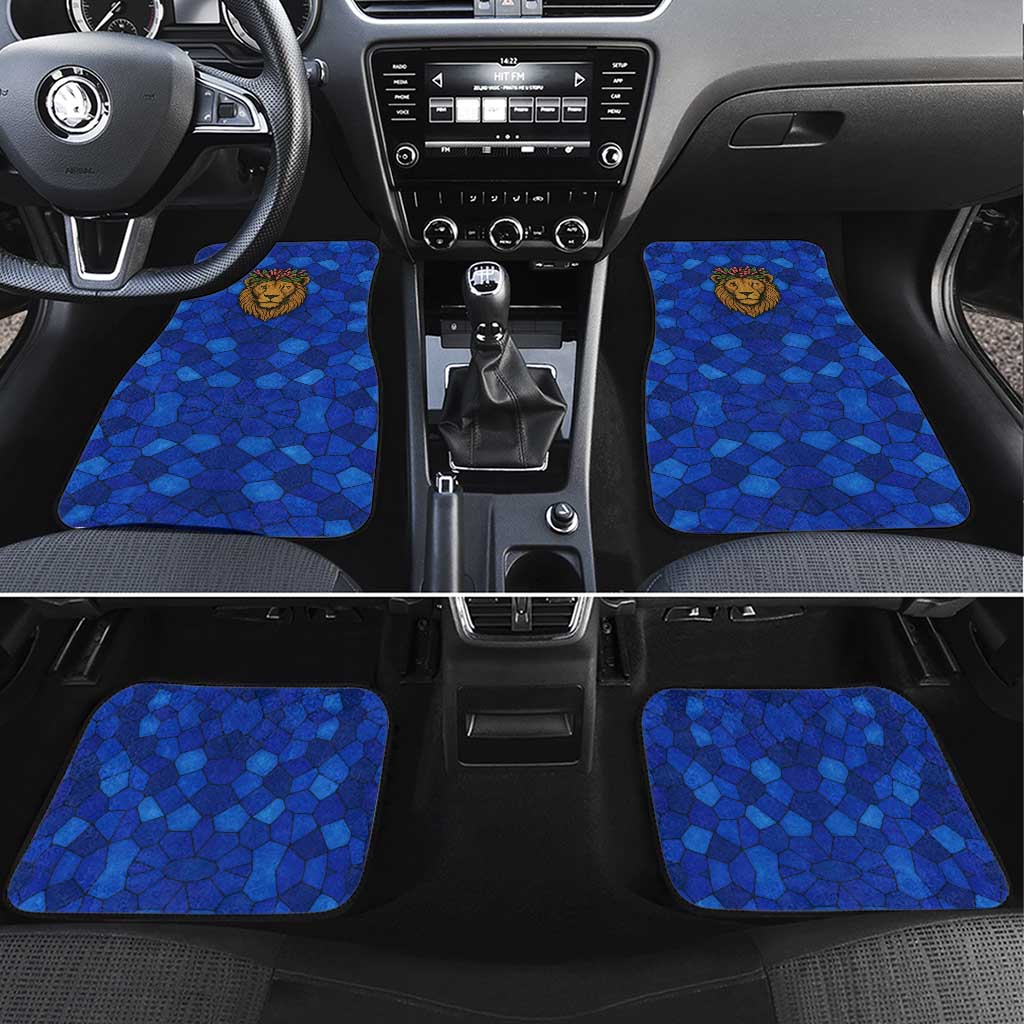 Tanzania Simba Lion Car Mats with Floral Crown and Blue Mosaic Design