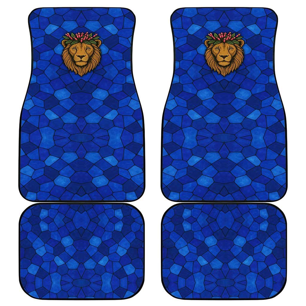 Tanzania Simba Lion Car Mats with Floral Crown and Blue Mosaic Design