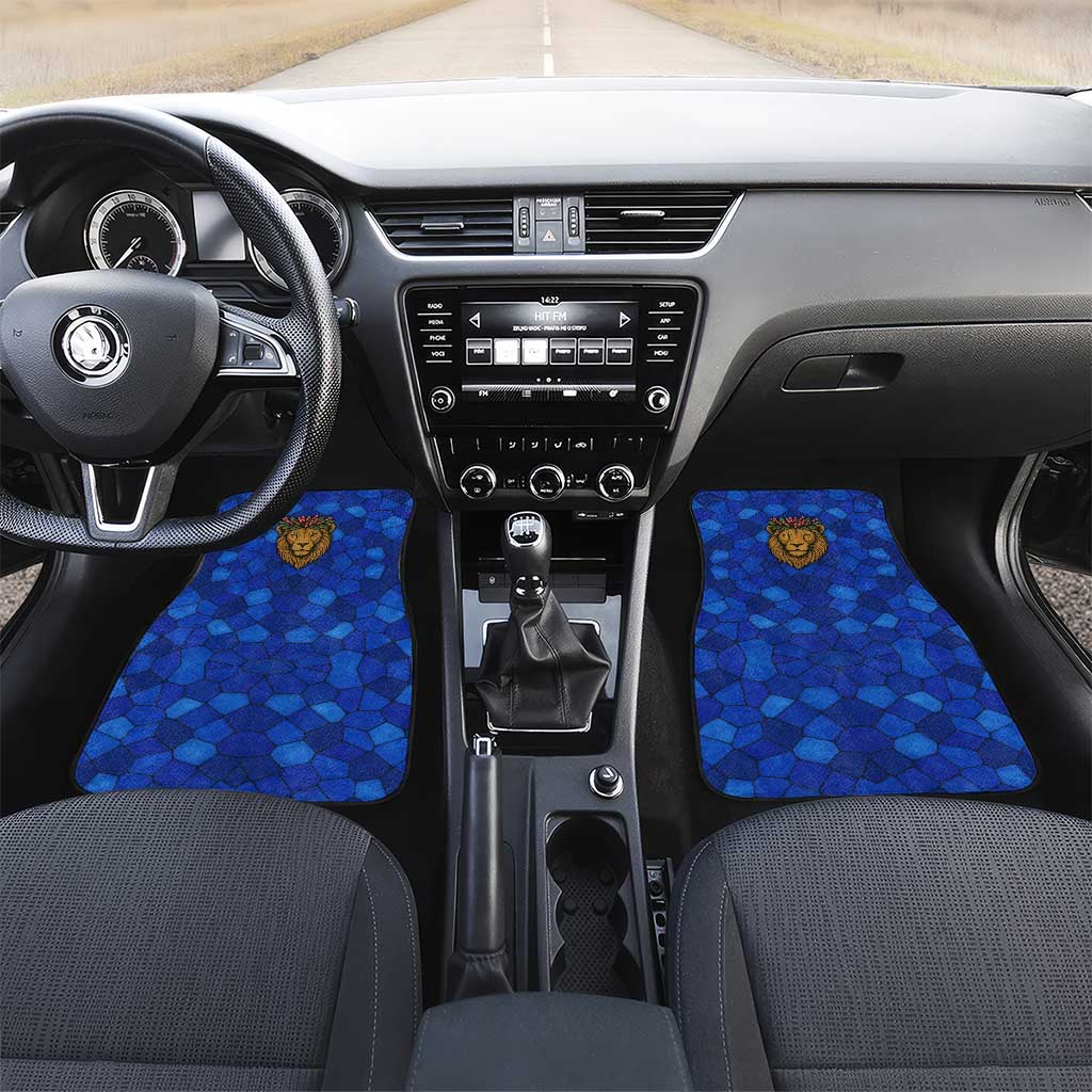Tanzania Simba Lion Car Mats with Floral Crown and Blue Mosaic Design