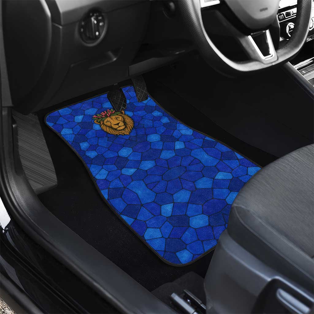 Tanzania Simba Lion Car Mats with Floral Crown and Blue Mosaic Design