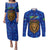 Tanzania Simba Lion Couples Matching Puletasi and Long Sleeve Button Shirt with Floral Crown and Blue Mosaic Design