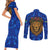 Tanzania Simba Lion Couples Matching Short Sleeve Bodycon Dress and Long Sleeve Button Shirt with Floral Crown and Blue Mosaic Design
