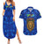 Tanzania Simba Lion Couples Matching Summer Maxi Dress and Hawaiian Shirt with Floral Crown and Blue Mosaic Design