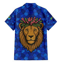 Tanzania Simba Lion Family Matching Mermaid Dress and Hawaiian Shirt with Floral Crown and Blue Mosaic Design