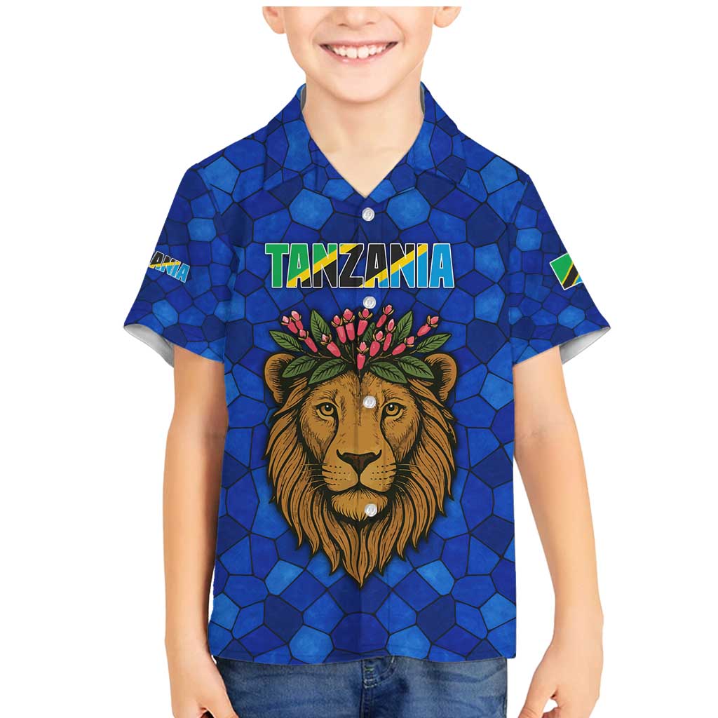 Tanzania Simba Lion Family Matching Mermaid Dress and Hawaiian Shirt with Floral Crown and Blue Mosaic Design