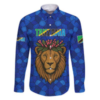 Tanzania Simba Lion Family Matching Off Shoulder Short Dress and Hawaiian Shirt with Floral Crown and Blue Mosaic Design
