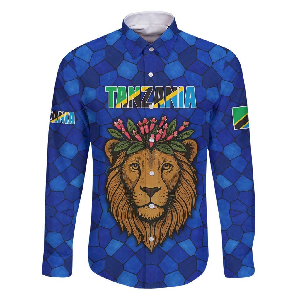 Tanzania Simba Lion Family Matching Puletasi and Hawaiian Shirt with Floral Crown and Blue Mosaic Design