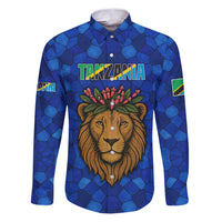 Tanzania Simba Lion Family Matching Puletasi and Hawaiian Shirt with Floral Crown and Blue Mosaic Design