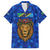 Tanzania Simba Lion Family Matching Short Sleeve Bodycon Dress and Hawaiian Shirt with Floral Crown and Blue Mosaic Design