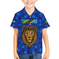 Tanzania Simba Lion Hawaiian Shirt with Floral Crown and Blue Mosaic Design