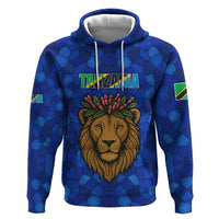 Tanzania Simba Lion Hoodie with Floral Crown and Blue Mosaic Design