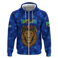 Tanzania Simba Lion Hoodie with Floral Crown and Blue Mosaic Design