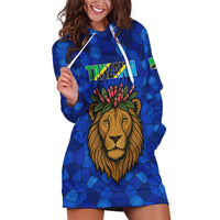 Tanzania Simba Lion Hoodie Dress with Floral Crown and Blue Mosaic Design