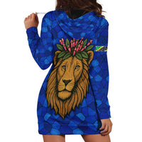 Tanzania Simba Lion Hoodie Dress with Floral Crown and Blue Mosaic Design