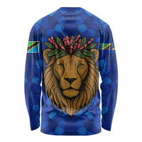 Tanzania Simba Lion Long Sleeve Shirt with Floral Crown and Blue Mosaic Design