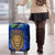 Tanzania Simba Lion Luggage Cover with Floral Crown and Blue Mosaic Design