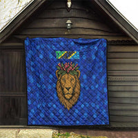 Tanzania Simba Lion Quilt with Floral Crown and Blue Mosaic Design